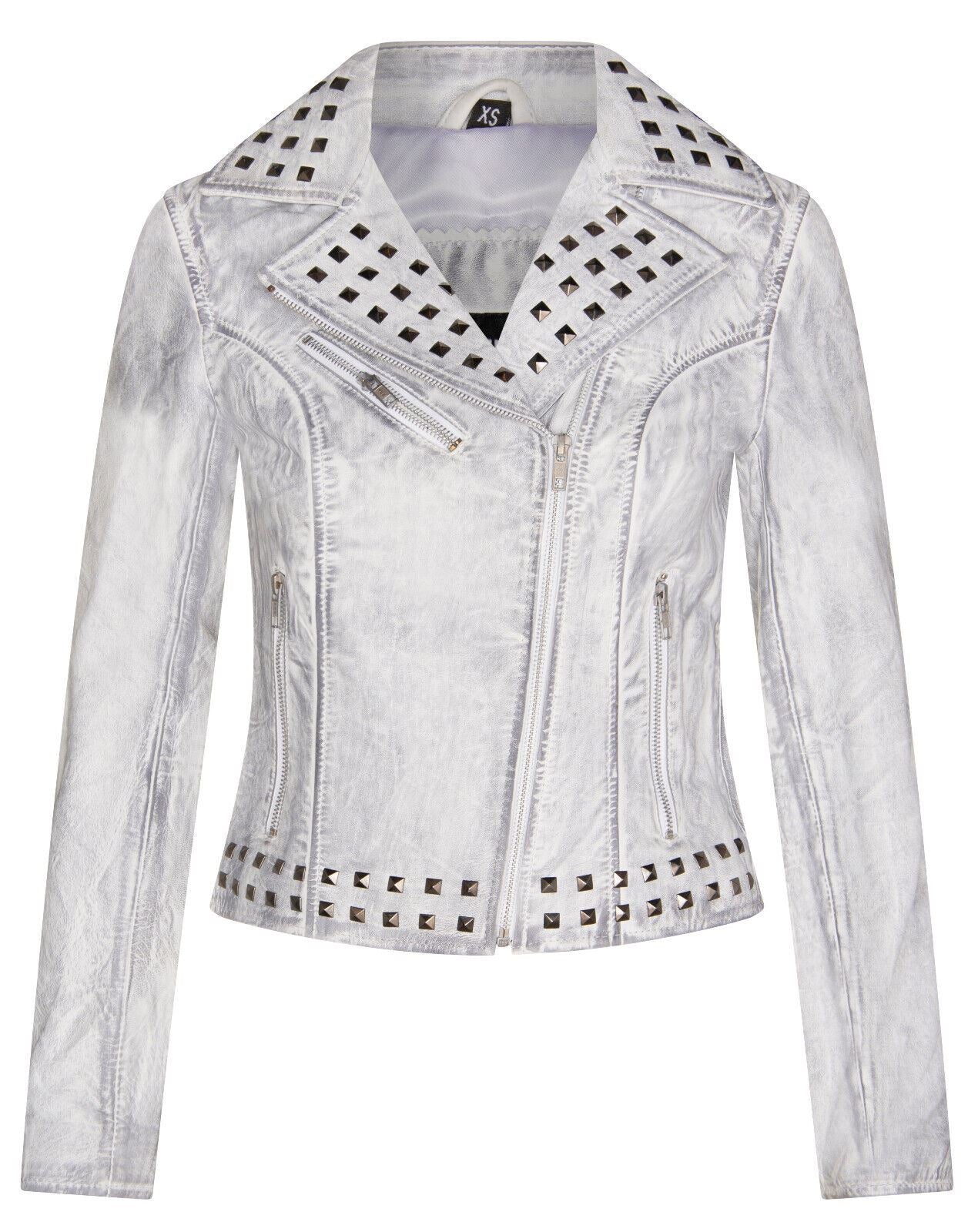 Womens Gothic Biker Leather Jacket with Studs-Bilbao