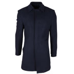Men's Wool Blend Classic Collar Navy Overcoat