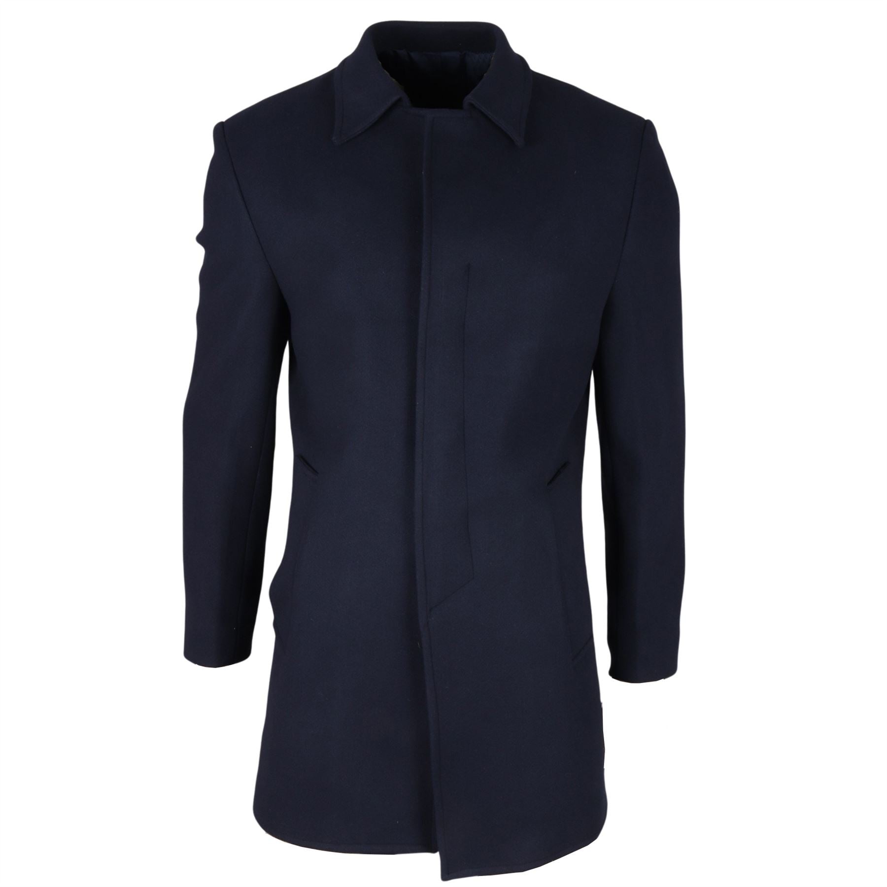 Men's Wool Blend Classic Collar Navy Overcoat