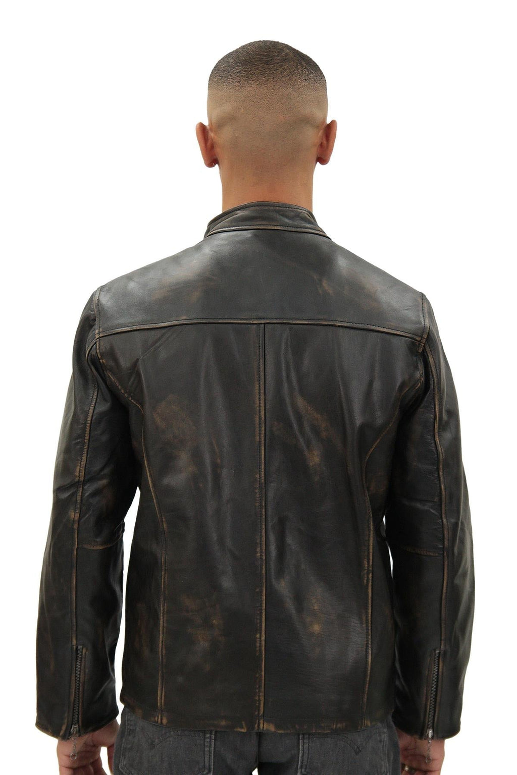 Mens Vintage Black Leather Biker Jacket- Sarajevo