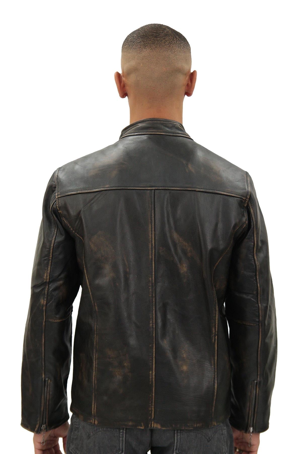 Mens Vintage Black Leather Biker Jacket- Sarajevo