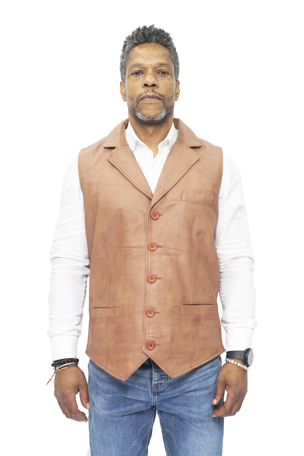 Mens Smart Classic Leather Waistcoat-Bristol
