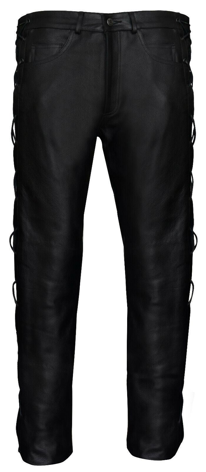 Mens Laced Leather Biker Jeans-Utah