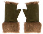 Womens Shearling  Mittens Fingerless Cuffs Toscana Suede Sheepskin Fur