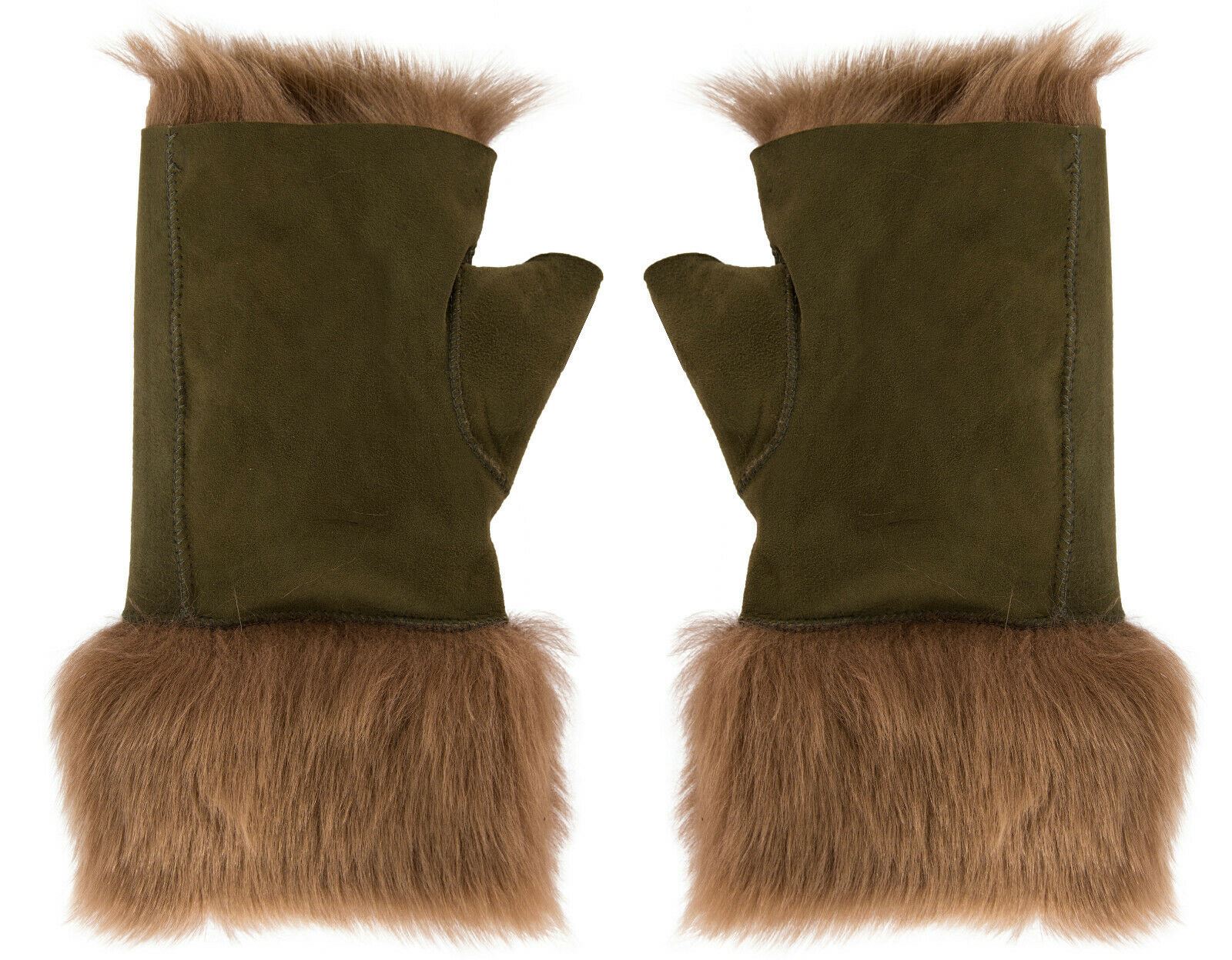 Womens Shearling  Mittens Fingerless Cuffs Toscana Suede Sheepskin Fur