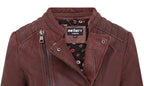 Womens Burgundy Biker Leather Jacket - Delhi