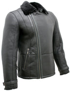 Mens Double Breasted Sheepskin Leather Biker Jacket-Manila
