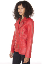 Womens Long Leather Biker Jacket-Quito