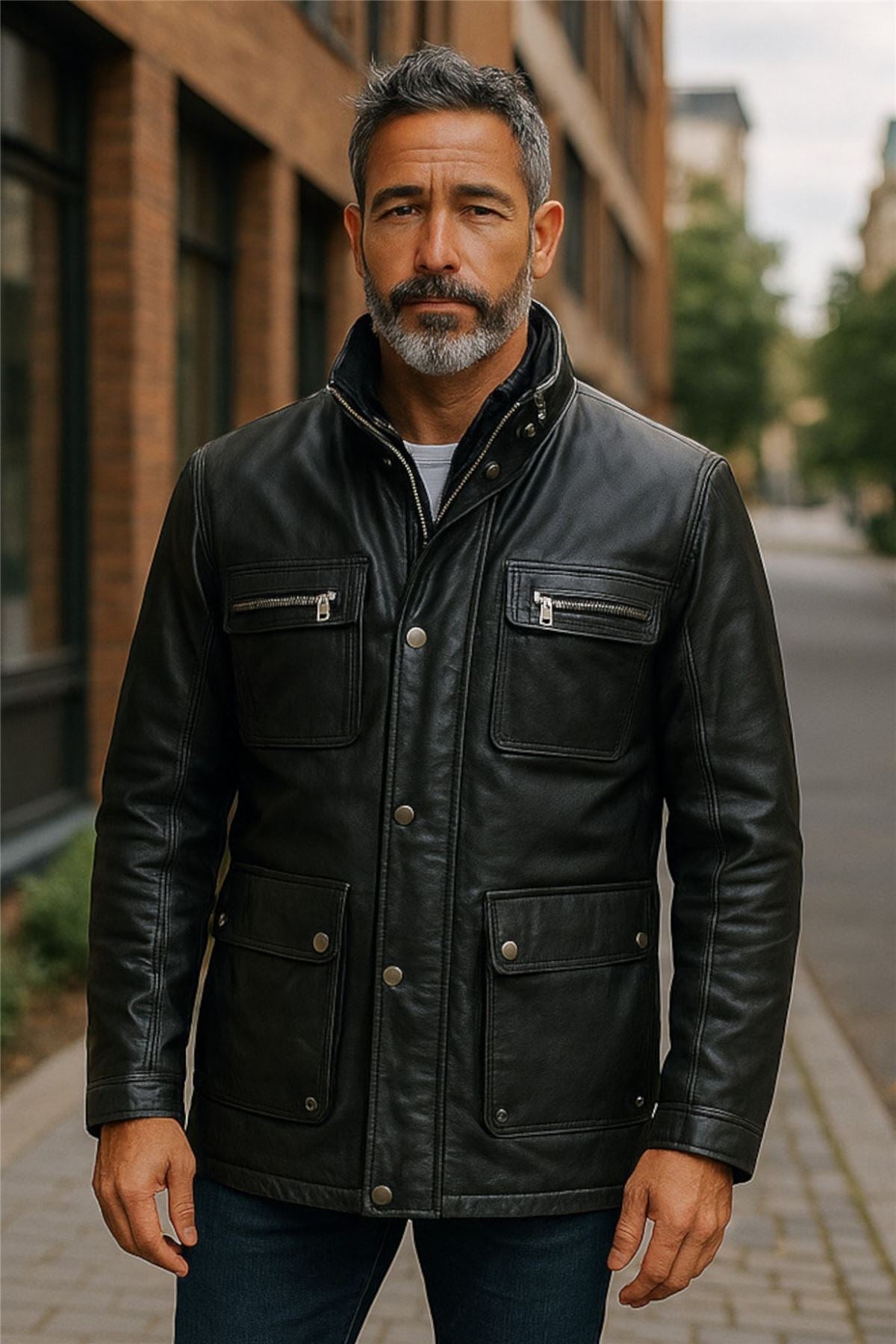 Men’s Leather Military Jacket Outwear Trenchcoat - Field