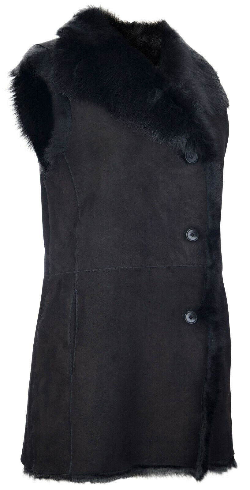 Women's Black Toscana Sheepskin Buttoned Gilet-Manama