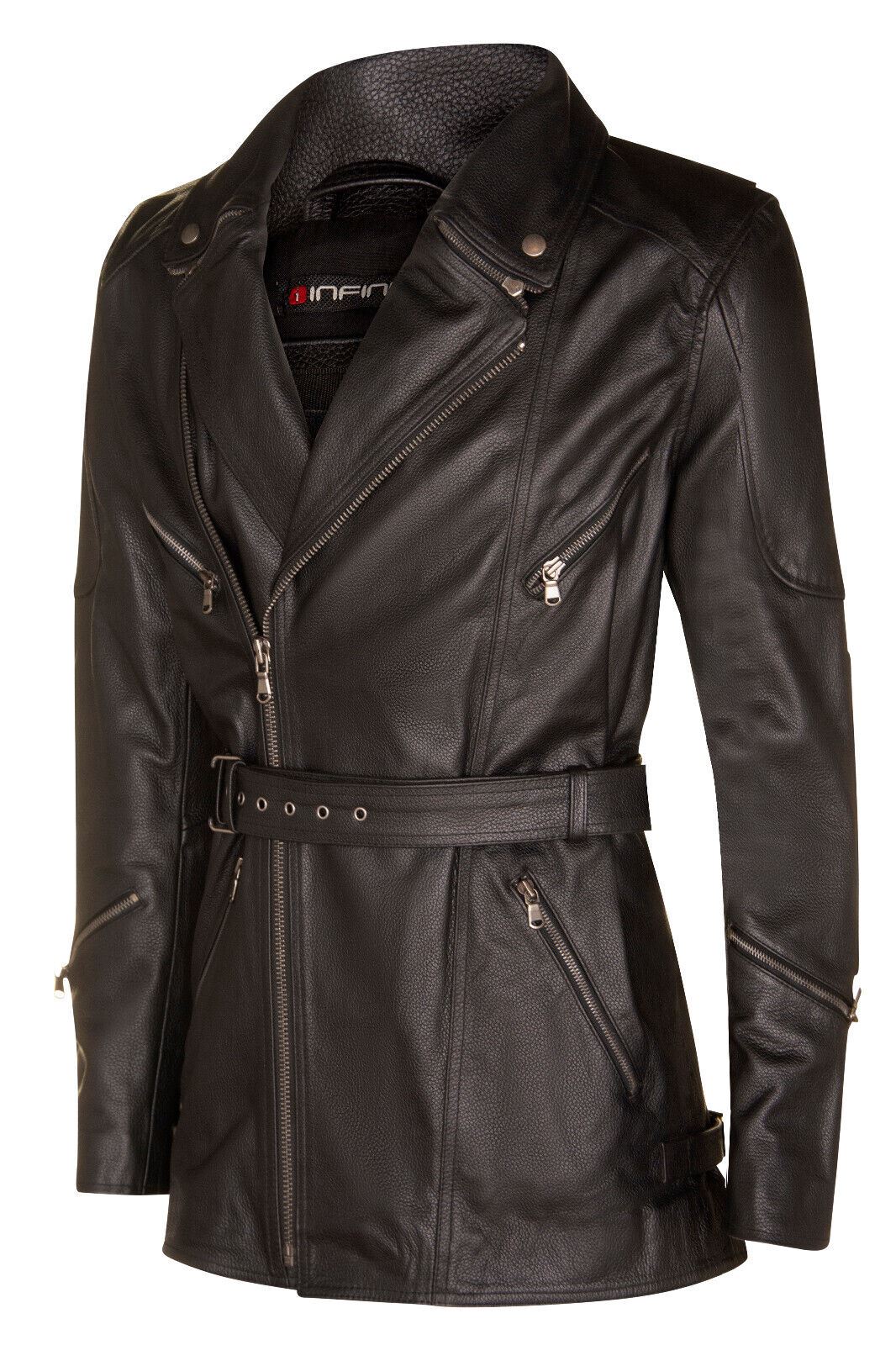 Mens Cross Zip Mid-Length CE Armour Biker Jacket