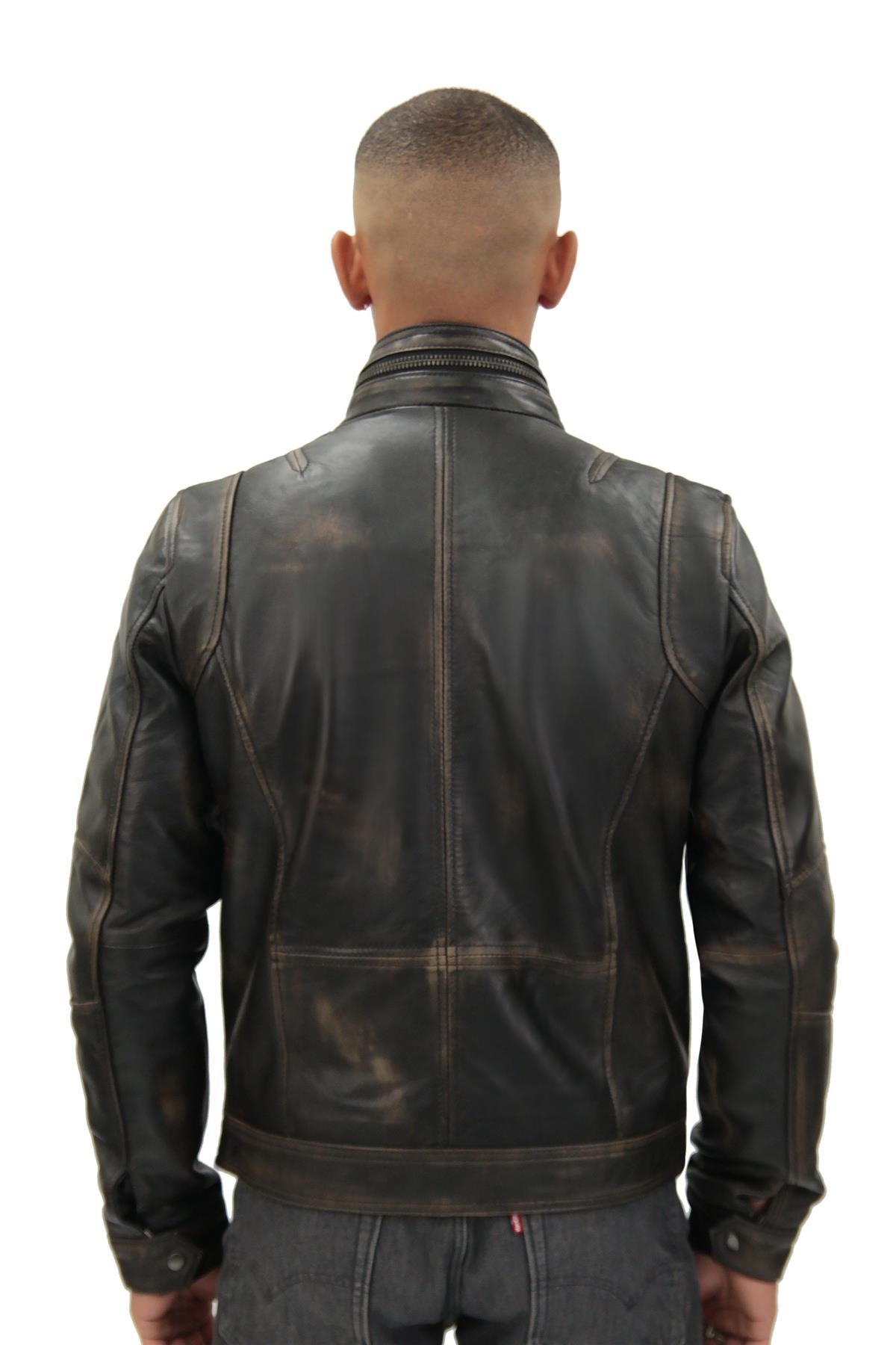 Men's Leather Retro Biker Jacket-Toronto