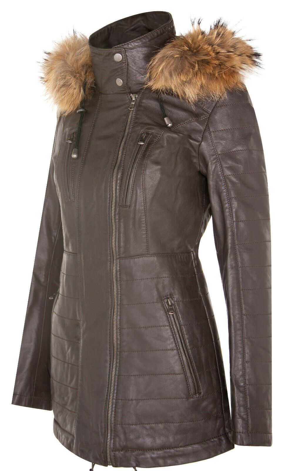 Womens Quilted Leather Parka Jacket-Curitiba