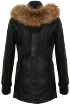 Womens Leather Hooded Parka Jacket-Putian