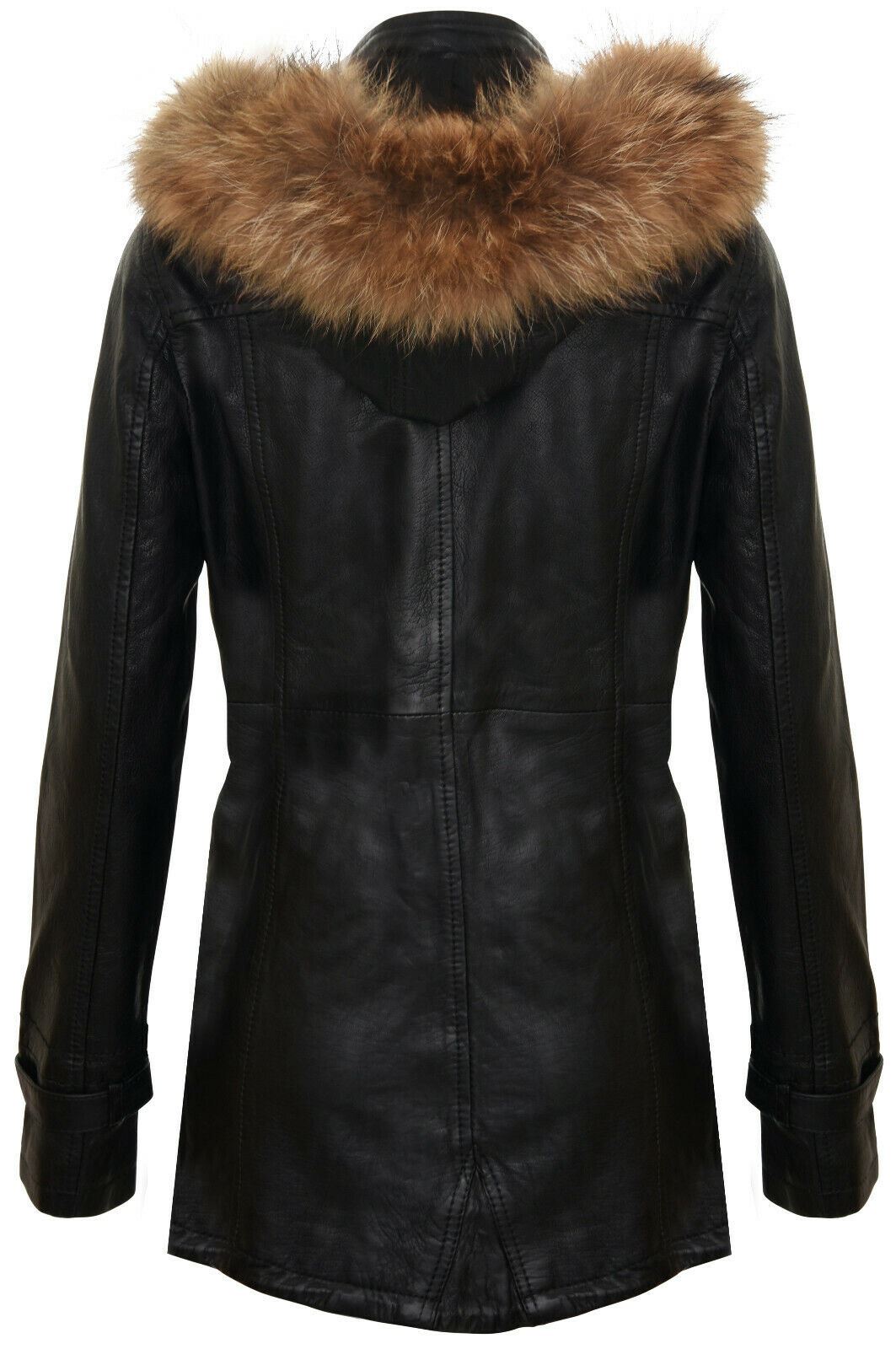 Womens Leather Hooded Parka Jacket-Putian