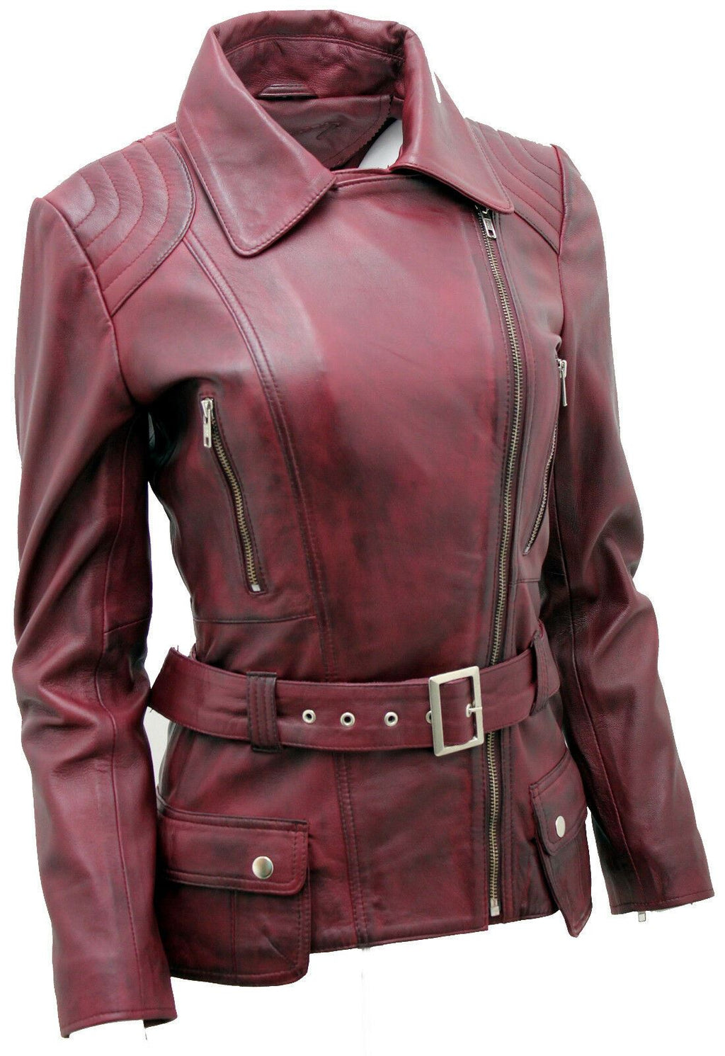 Womens Long Leather Biker Jacket-Quito