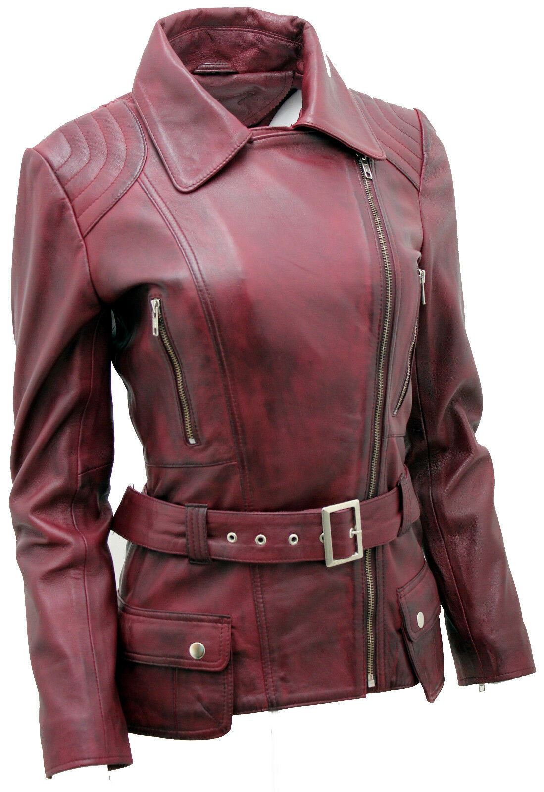 Womens Long Leather Biker Jacket-Quito