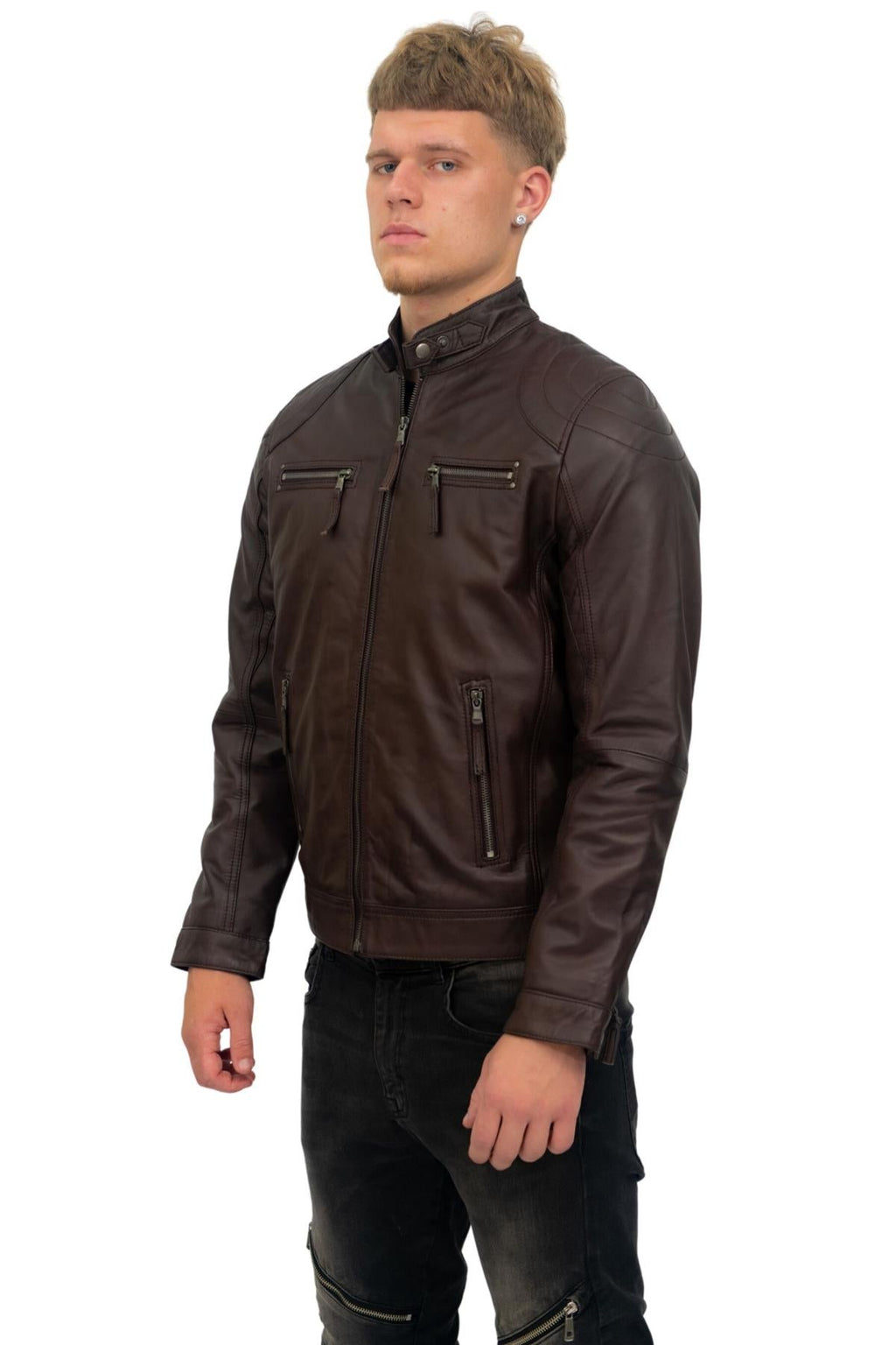 Mens Moto Leather Biker Jacket-Taiwan