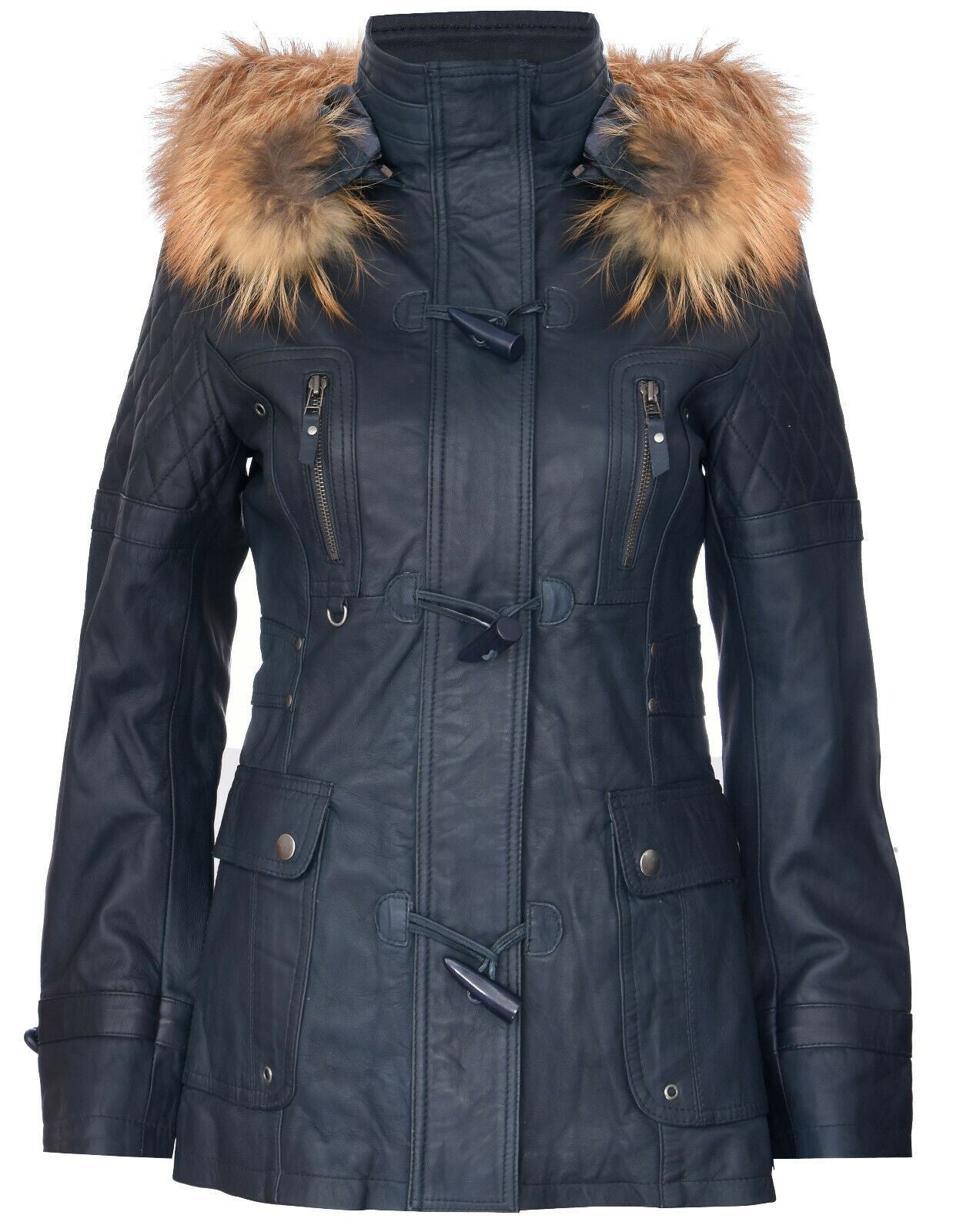 Womens Quilted Leather Parka Jacket-Brussels