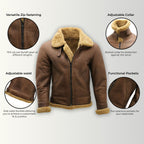 Mens B3 WW2 Sheepskin Leather Flying Aviator Jacket-Houston