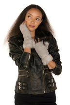 Womens Shearling  Mittens Fingerless Cuffs Toscana Suede Sheepskin Fur