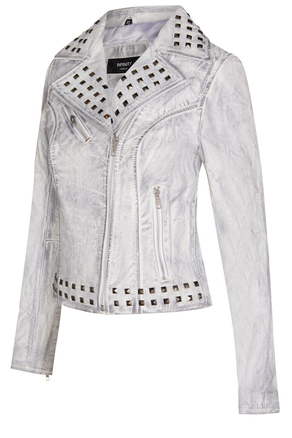 Womens Gothic Biker Leather Jacket with Studs-Bilbao