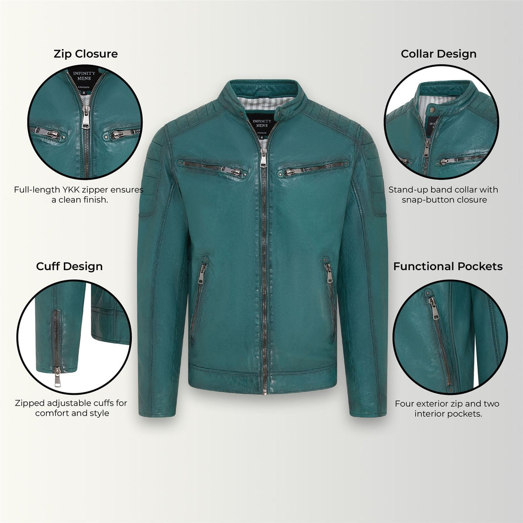Men's Modern Classic Leather Quilted Biker Jacket - Derry