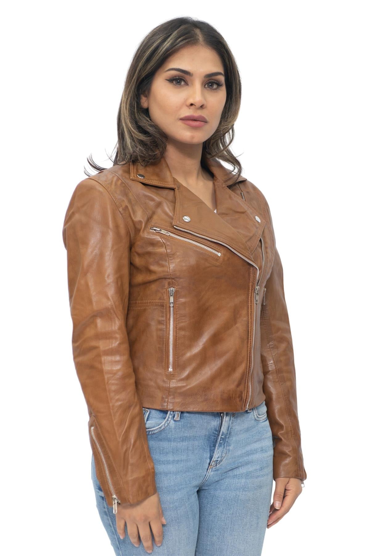 Womens Leather Biker Jacket-Zanzibar