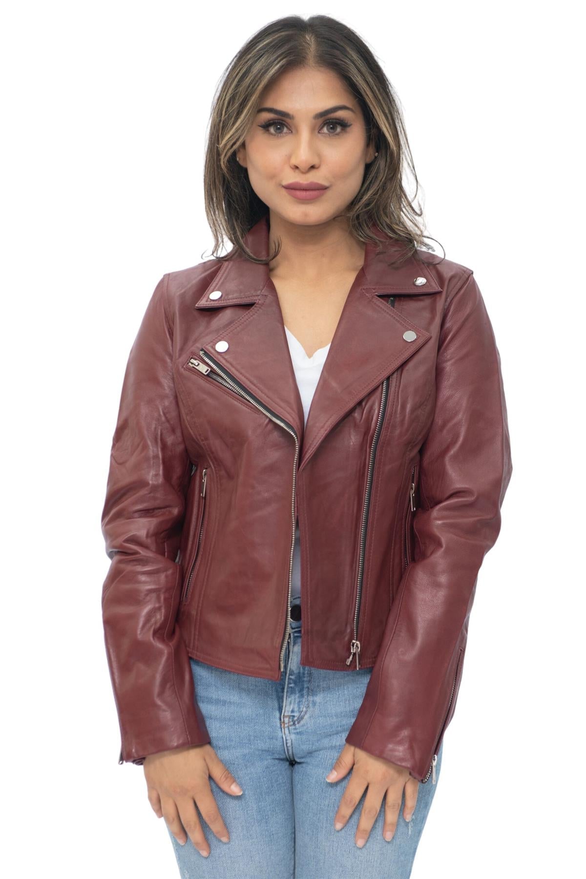 Womens Leather Classic Biker Brando Jacket-Baku
