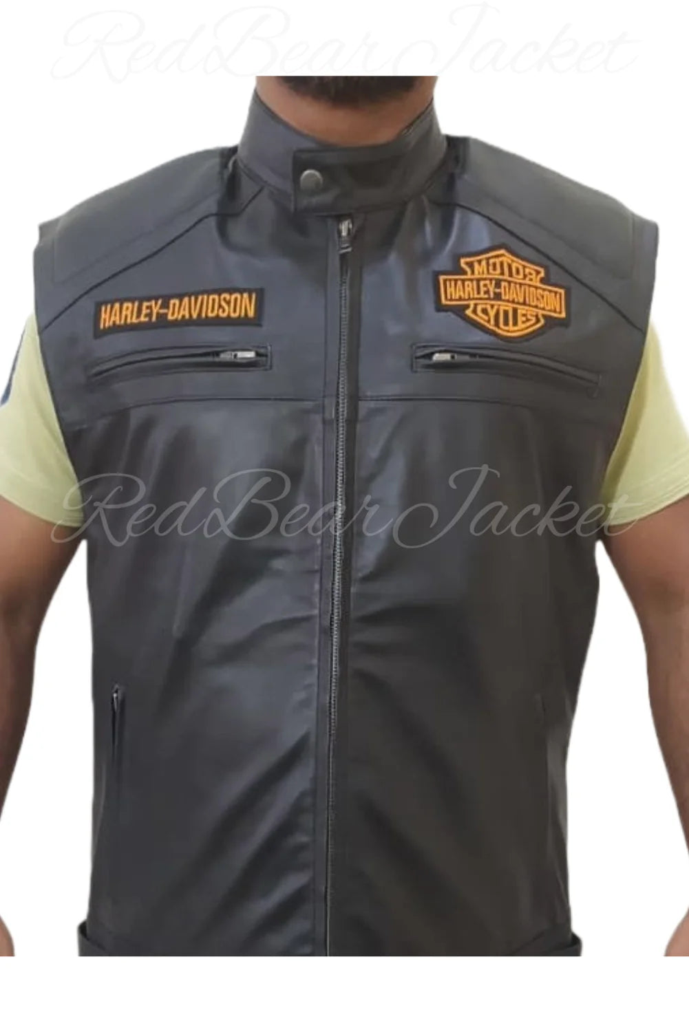 Harley Davidson HD Passing Link Leather Vest For Men With Eaglemark Embroidered Patches