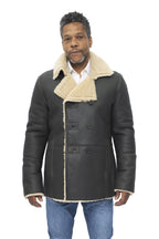 Mens Double Breasted Shearling Sheepskin Pea Coat-Valencia