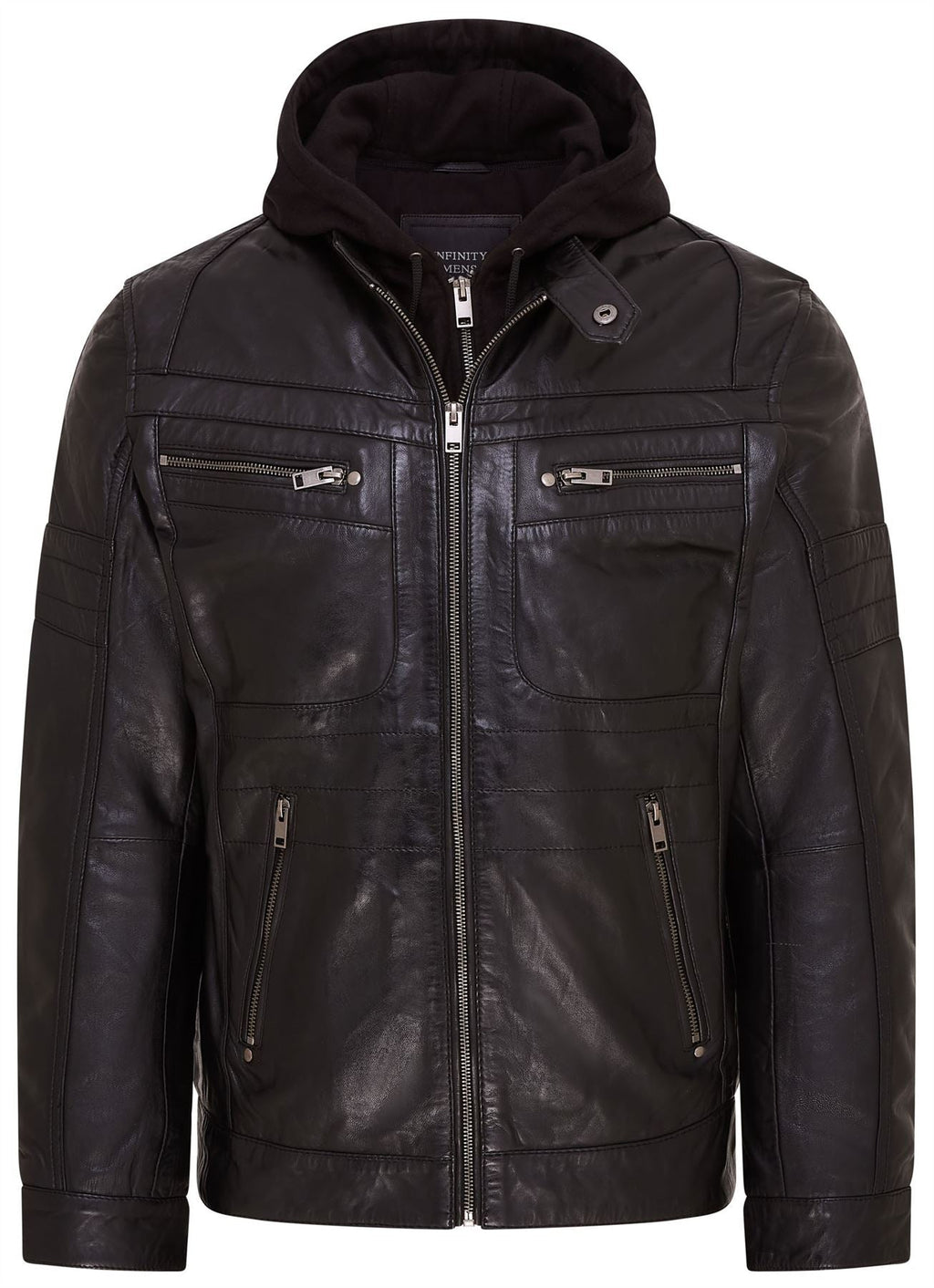 Mens Hooded Leather Biker Jacket - Stavern