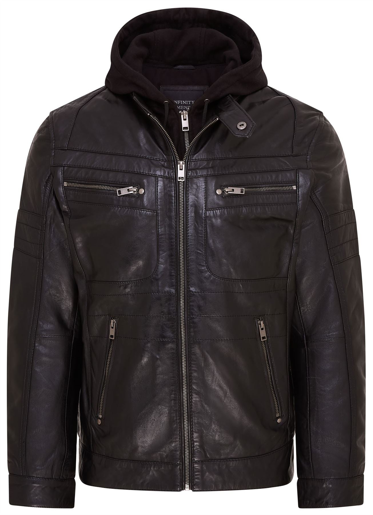 Mens Hooded Leather Biker Jacket - Stavern