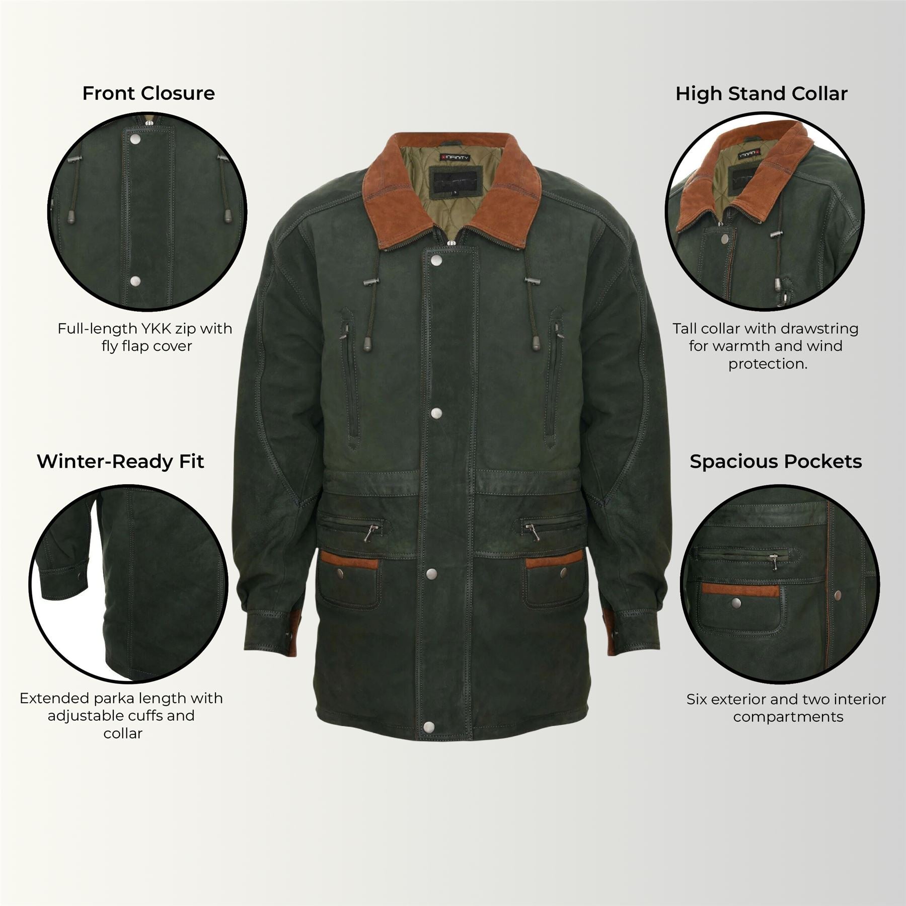 Mens Nubuck Leather Parka Coat-Winnipeg