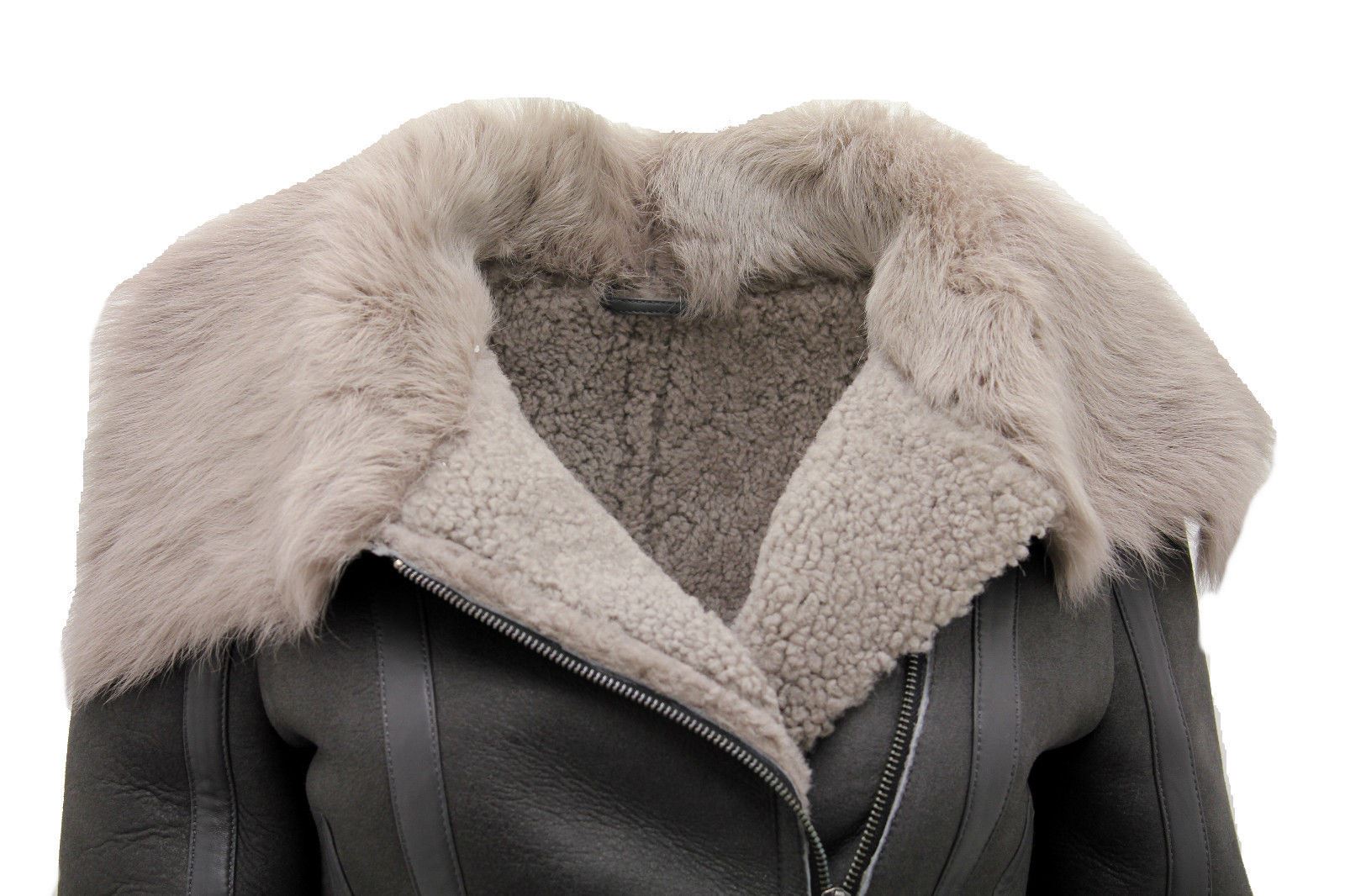 Womens Grey Toscana Shearling Flying Jacket-Teresina