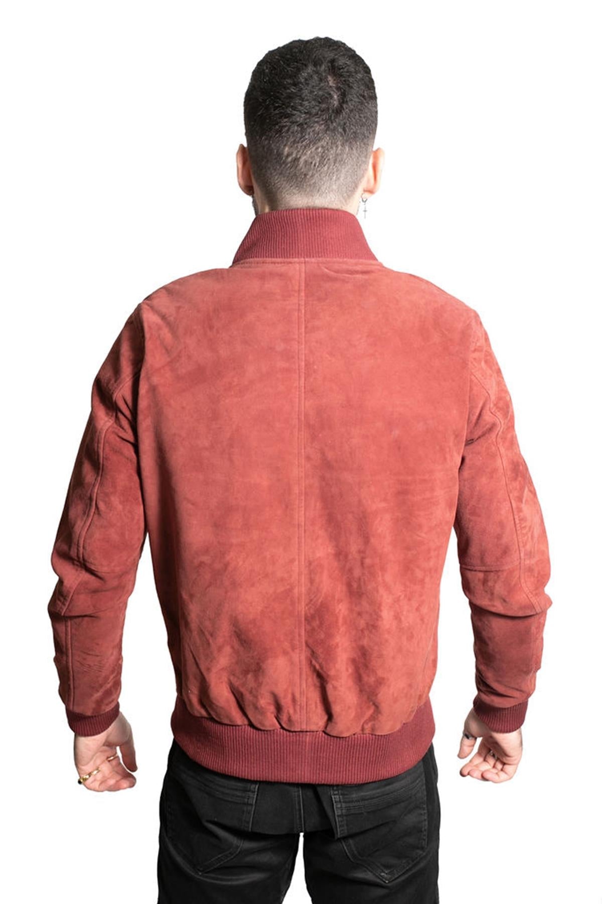 Mens Retro Goat Suede Varsity Leather Bomber Jacket-Athens