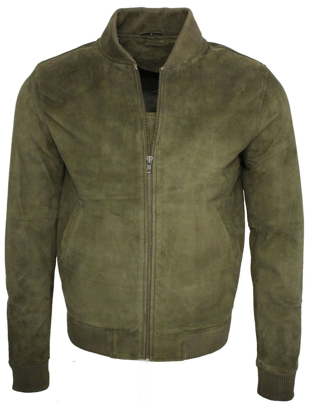 Mens Varsity Soft Suede Leather Bomber Jacket
