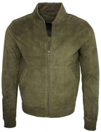 Mens Varsity Soft Suede Leather Bomber Jacket