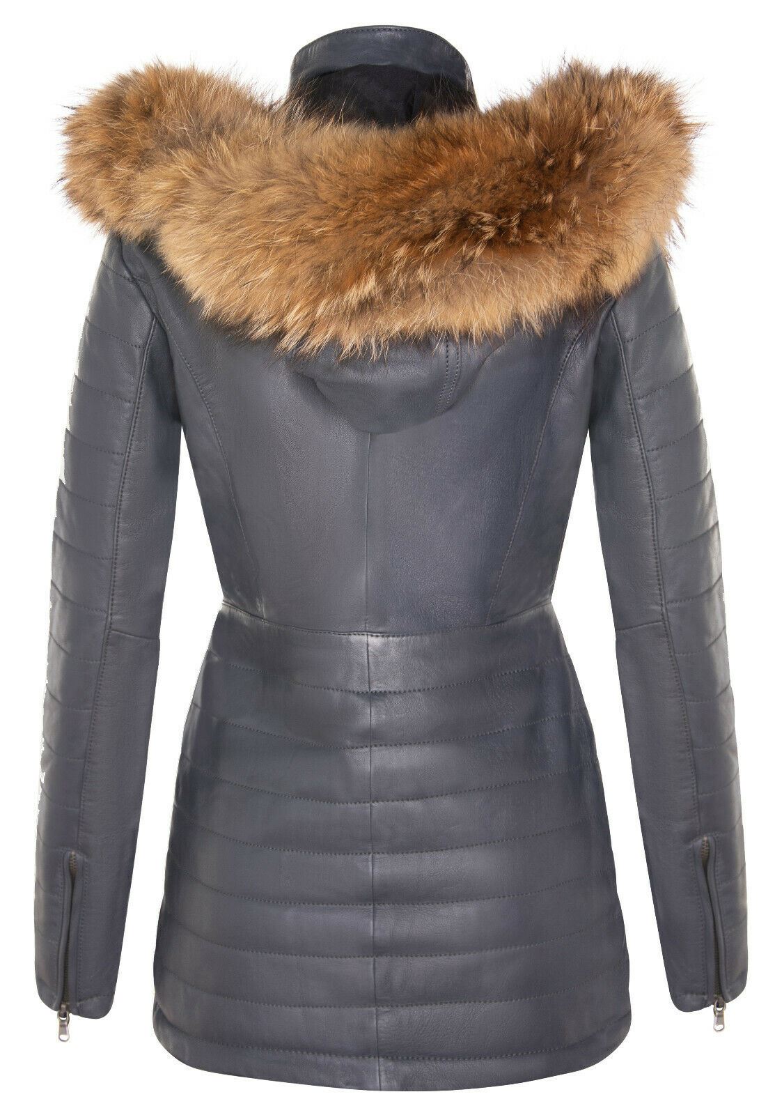 Womens Slim Fit  Leather Hooded Parka Jacket-Northam