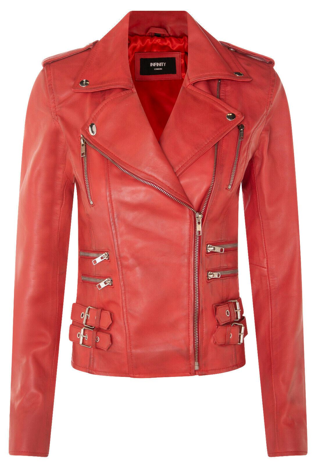 Womens Leather Brando Biker Jacket-Loddon