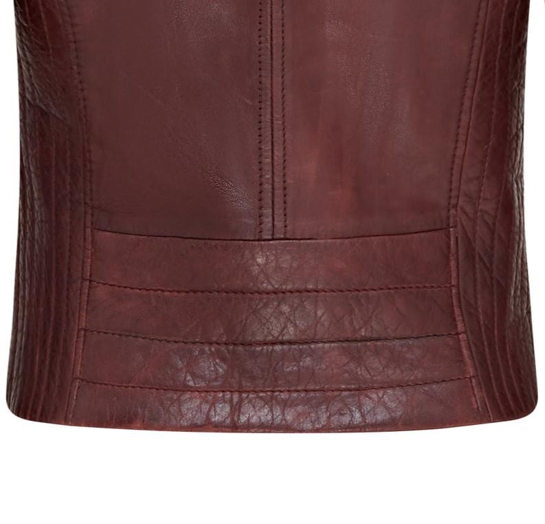 Womens Burgundy Biker Leather Jacket - Delhi