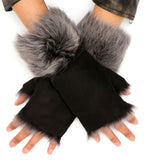 Womens Shearling  Mittens Fingerless Cuffs Toscana Suede Sheepskin Fur