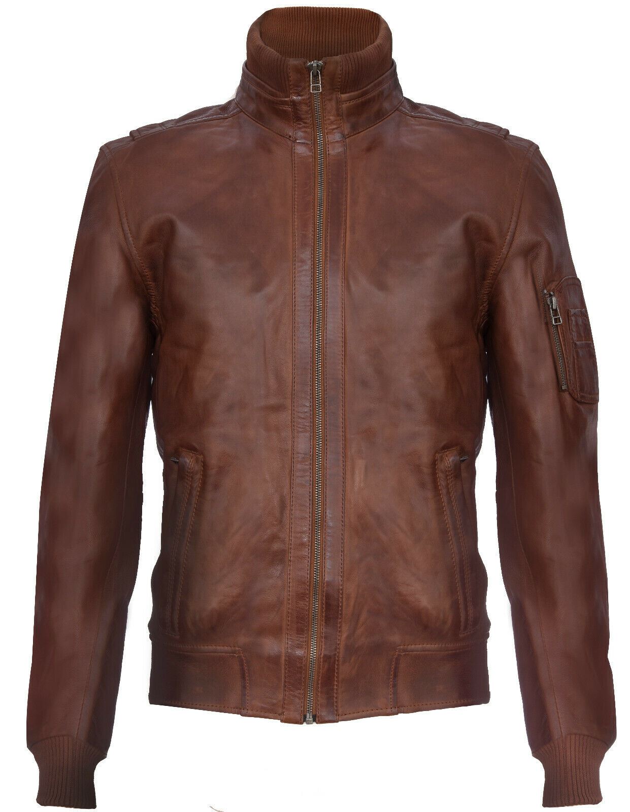 Mens Leather Varsity Bomber Jacket-Adana