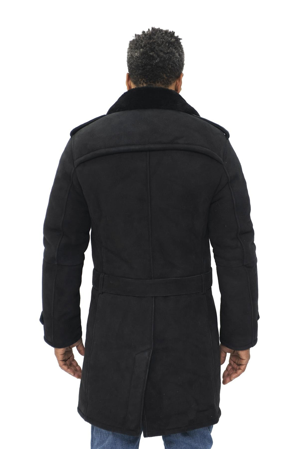 Mens Shearling Sheepskin Suede Pea Coat-Cali