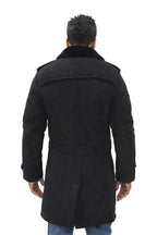 Mens Shearling Sheepskin Suede Pea Coat-Cali