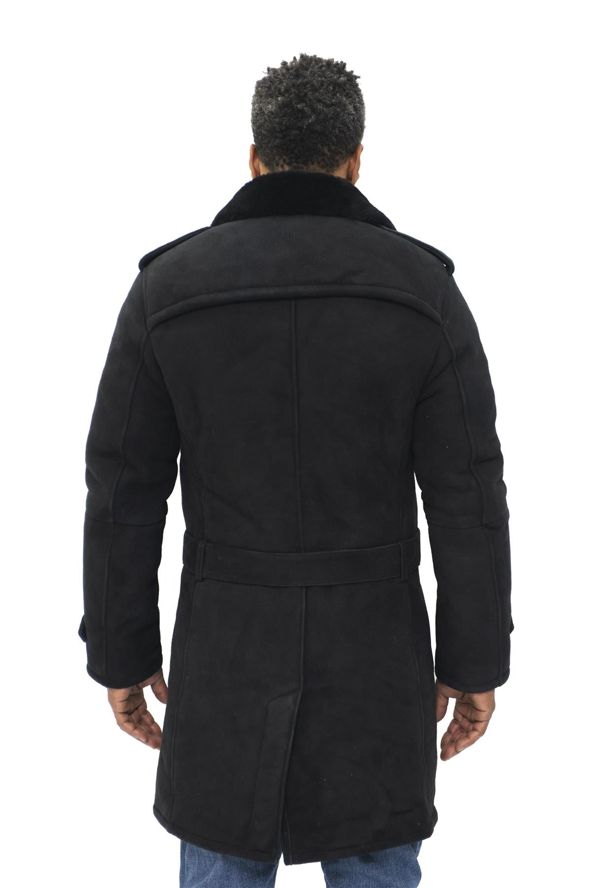 Mens Shearling Sheepskin Suede Pea Coat-Cali