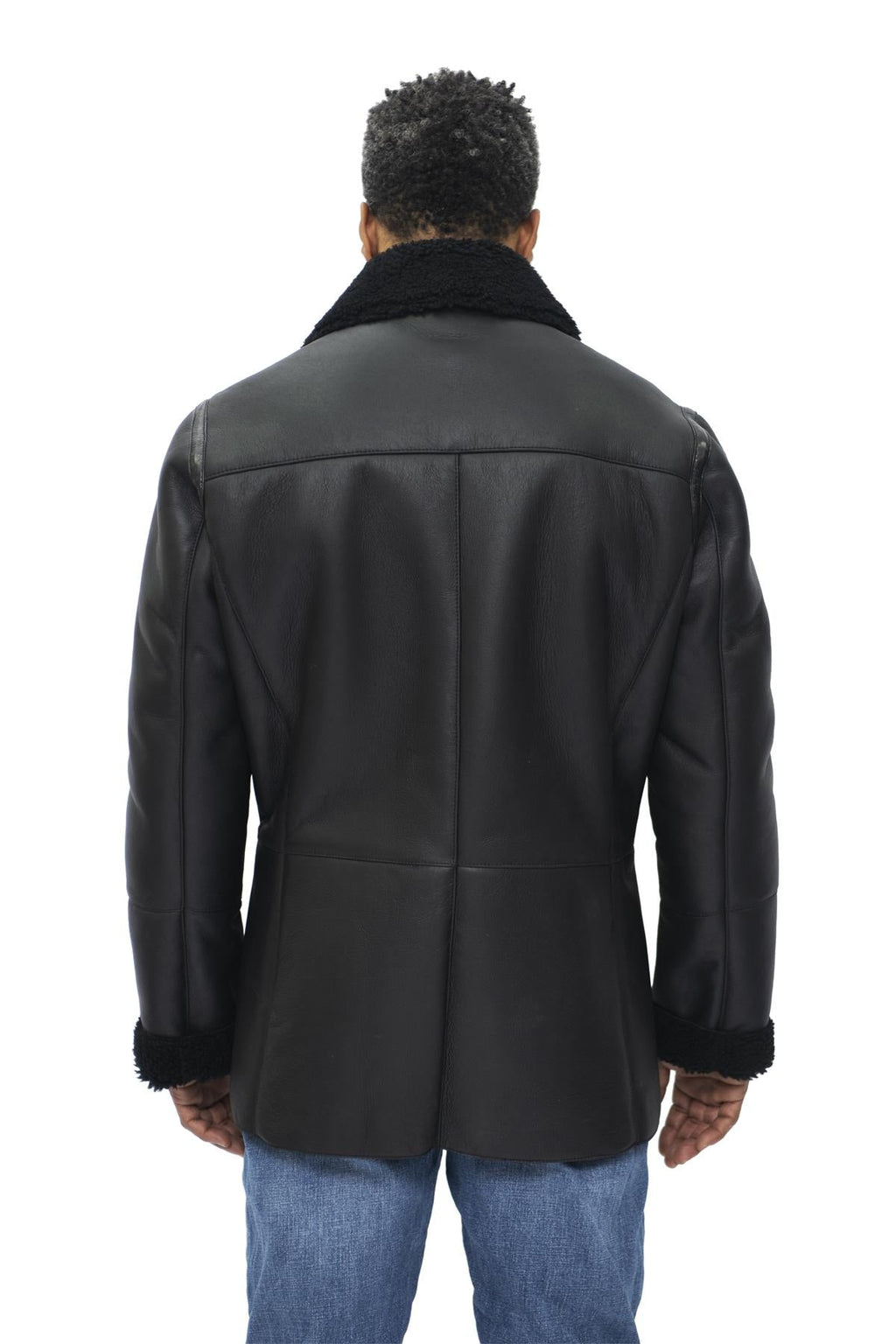 Mens Double Breasted Shearling Sheepskin Pea Coat-Valencia
