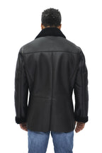 Mens Double Breasted Shearling Sheepskin Pea Coat-Valencia
