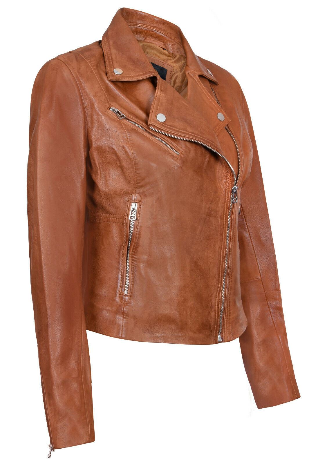 Womens Smart Leather Biker Jacket-Matlock