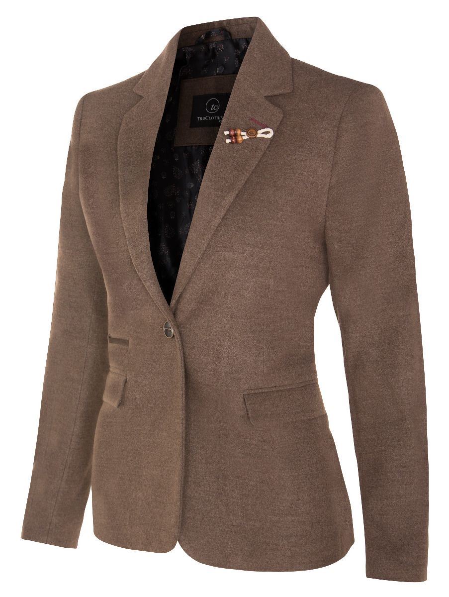 Womens Tweed 1920s Herringbone Light Brown Blazer